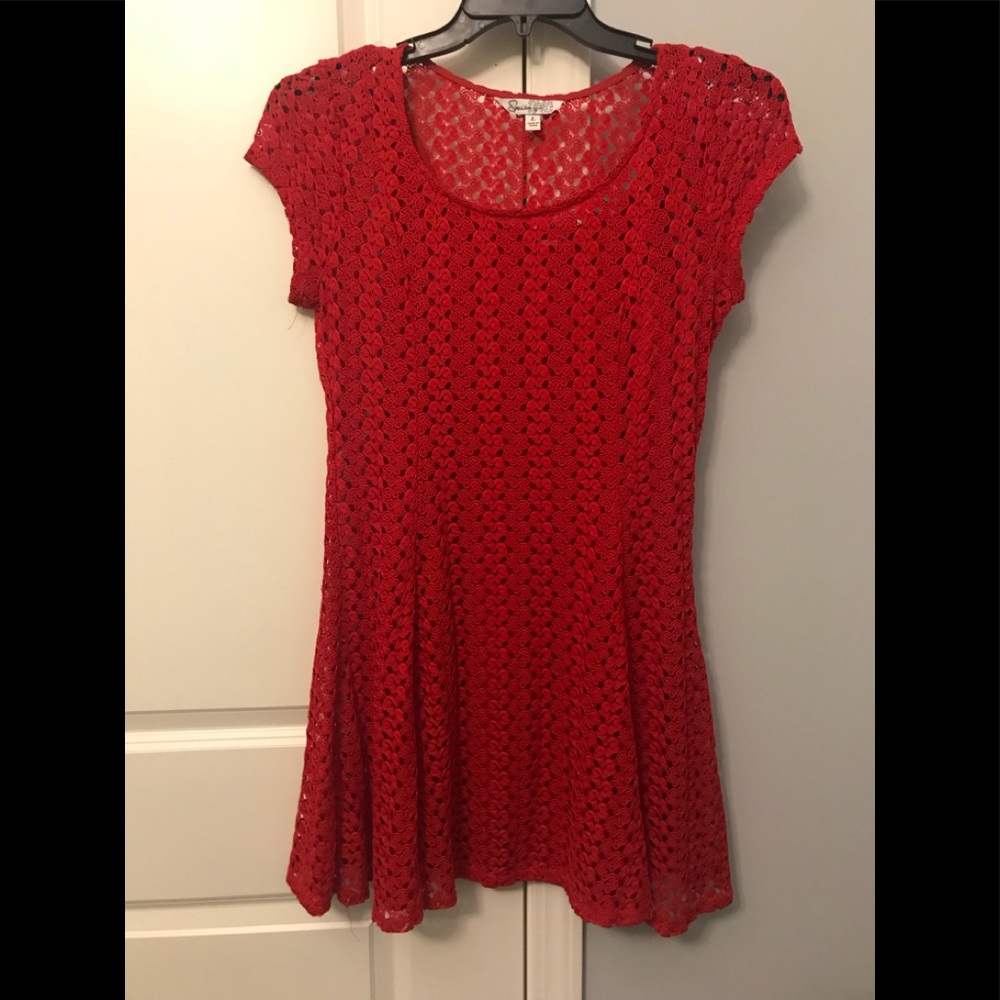 Red lace mini dress
